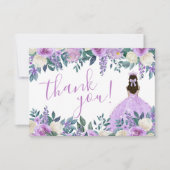 Floral Lila Quinceañera Dankeskarte (Vorderseite)