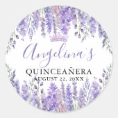 Floral Lila Quinceanera Runder Aufkleber (Vorderseite)