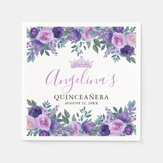 Floral Lila Quinceanera Serviette (Vorderseite)