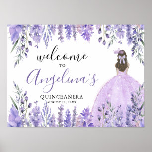 Floral-lila Quinceanera-Willkommensschild Poster