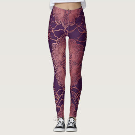 Floral Lila Rosegold AI art Leggings