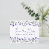 Floral Lila Save the Date Hochzeit Verlobung Postkarte (Stehend Vorderseite)