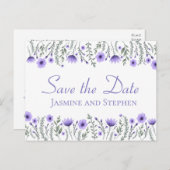 Floral Lila Save the Date Hochzeit Verlobung Postkarte (Vorne/Hinten)