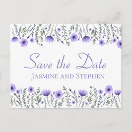 Floral Lila Save the Date Hochzeit Verlobung Postkarte