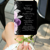 Floral Lila Silver Black Wedding Program Fächer