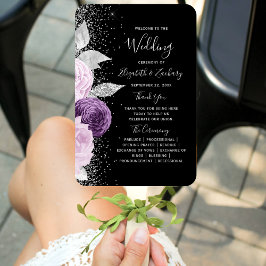 Floral Lila Silver Black Wedding Program Fächer