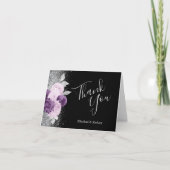 Floral Lila Silver Black Wedding Vielen Dank Karte (Vorderseite)