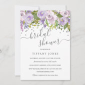 Floral Lila Silver Confetti Brautparty Einladung (Vorderseite)
