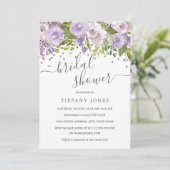 Floral Lila Silver Confetti Brautparty Einladung (Stehend Vorderseite)