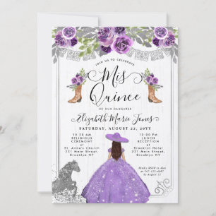 Floral Lila Silver Glam Horse Charra Quinceanera Einladung