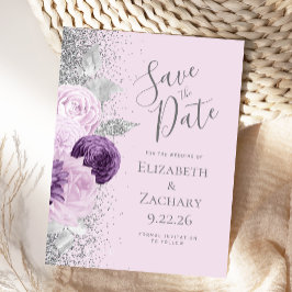 Floral Lila Silver Glitzer Lavendel Postkarte