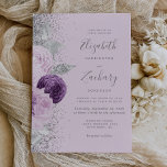 Floral Lila Silver Glitzer Lilac Wedding Einladung<br><div class="desc">Die links Seite dieses eleganten,  modernen Hochzeitseinladens besticht durch einen Blumenstrauß in lila und Lavendeltönen,  bestickt mit Silberfolie aus Imitat und Imitat Glitzer und mit silberfarbenem Imitat-Glitzer. Der anpassbare Text kombiniert graue Handschrift,  Copperplate und kursiv Schriftart auf einem blasslila oder lavender Hintergrund. Die Rückseite weist ein passendes Blumendesign auf.</div>