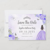 Floral Lila Silver Prinzessin Birthday Quinceanera Save The Date (Vorderseite)