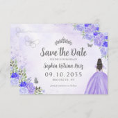 Floral Lila Silver Prinzessin Birthday Quinceanera Save The Date (Vorne/Hinten)