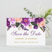 Floral Lila Ultra Violett Gold Save the Date (Stehend Vorderseite)