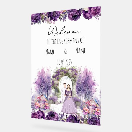 Floral lila Verlobung Acrylschild (Winkel)