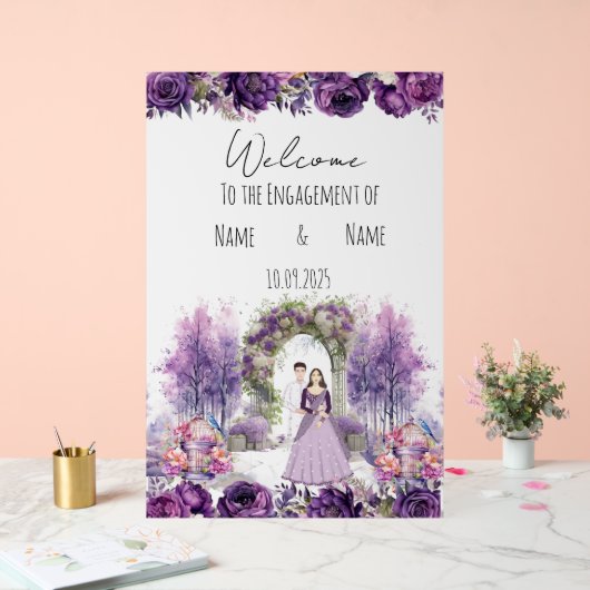 Floral lila Verlobung Acrylschild (Hochzeit)