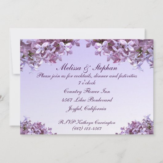 Floral Lilac Blume Hochzeitsempfang Einladung (Vorderseite)