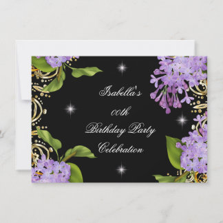 Floral Lilac Gold Black Elite Frauen zum Geburtsta Einladung