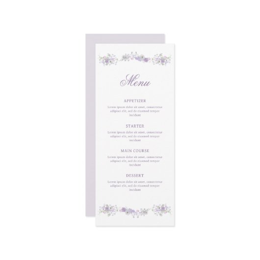 Floral Lilac Lavender Classic Menükarte (Vorderseite/Rückseite Beispiel)