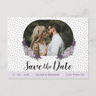 Floral Lilac & Lavender Custom Foto Save the Date Ankündigungspostkarte