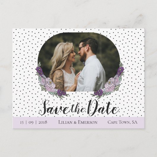 Floral Lilac & Lavender Custom Foto Save the Date Ankündigungspostkarte (Vorderseite)
