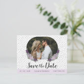Floral Lilac & Lavender Custom Foto Save the Date Ankündigungspostkarte (Stehend Vorderseite)