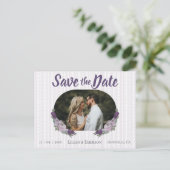 Floral Lilac & Lavender Custom Foto Save the Date Ankündigungspostkarte (Stehend Vorderseite)
