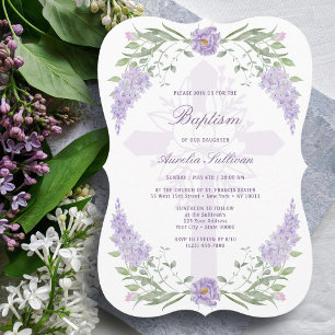 Floral Lilac Lavender Frame Heilige Kreuztaufe Einladung