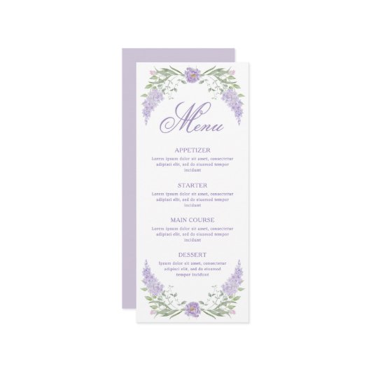 Floral Lilac Lavender Frame Menükarte (Vorderseite/Rückseite Beispiel)