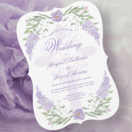 Floral Lilac Lavender Frame Religious Wedding Einladung