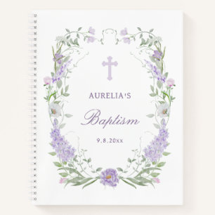 Floral Lilac Lavender Frame Taufe Gästebuch Notizblock
