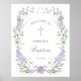 Floral Lilac Lavender Frame Taufe Willkommen Poster