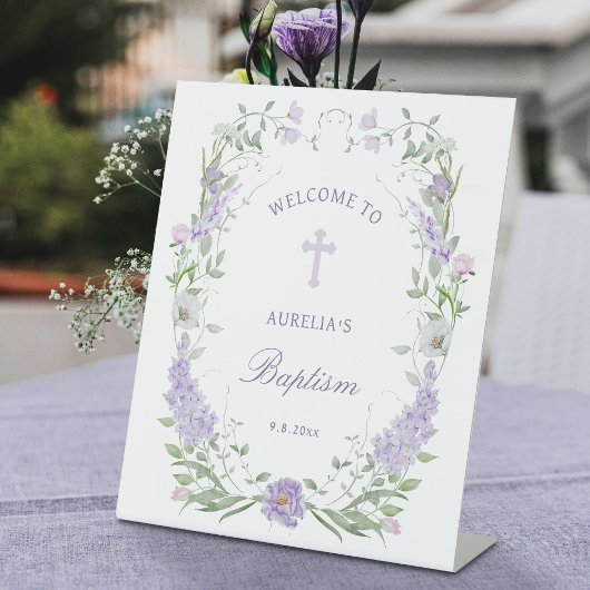 Floral Lilac Lavender Frame Taufe Willkommen Sockelschild