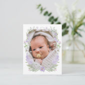 Floral Lilac Lavender Rahmen Taufe Danke Karte (Stehend Vorderseite)