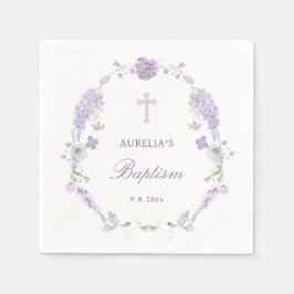 Floral Lilac Lavender Wreath Baptism Serviette
