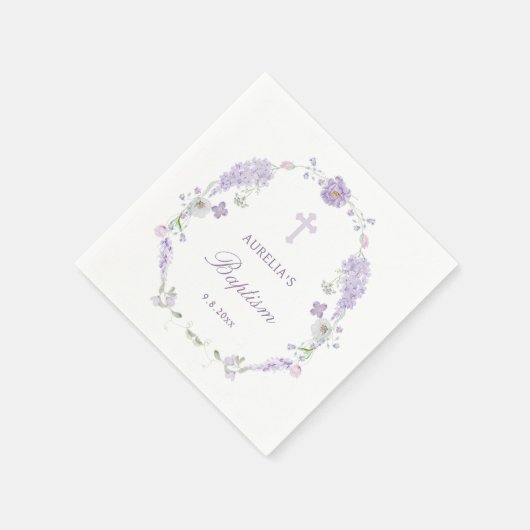 Floral Lilac Lavender Wreath Baptism Serviette (Ecke)
