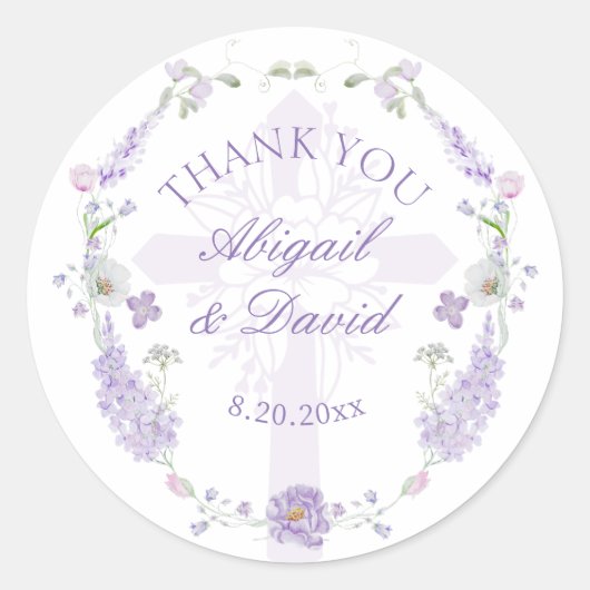 Floral Lilac Lavender Wreath Religious Wedding Runder Aufkleber (Vorderseite)