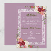 Floral Lilac Pink muslimische Hochzeit Einladung (Vorne/Hinten)
