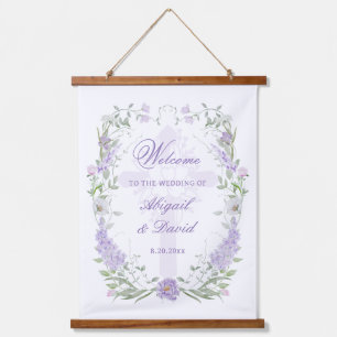 Floral Lilac Rahmen Religiöse Hochzeit Willkommen Wandteppich Mit Holzrahmen