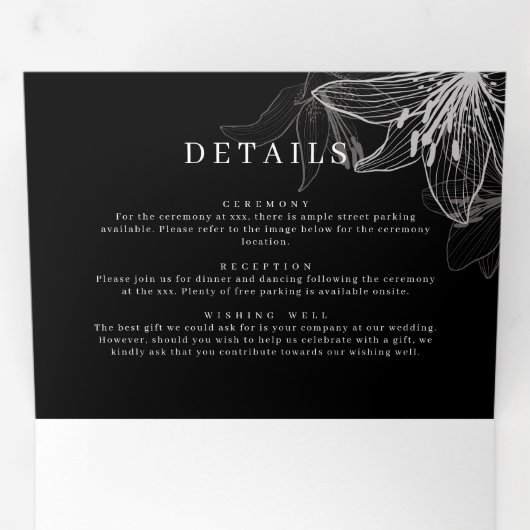 Floral Lilies B&W dreimal in einer Einladung (Innen Erste Seite)