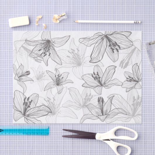Floral Lilies Line Art Seidenpapier (Handwerk)
