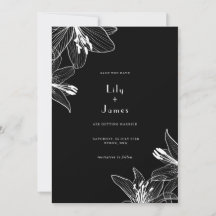 Floral Lilies Schwarz und Weiß Save the Date