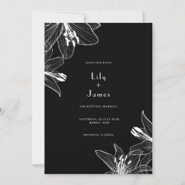 Floral Lilies Schwarz und Weiß Save the Date Einladung