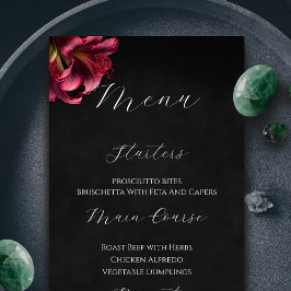 Floral Lily Dark Gothic Wedding Menu Menükarte