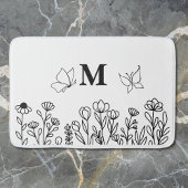 Floral Line Art Custom Monogram Badematte