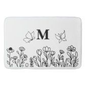 Floral Line Art Custom Monogram Badematte (Vorderseite)