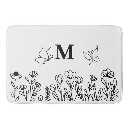 Floral Line Art Custom Monogram Badematte (Vorderseite)