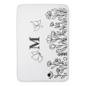 Floral Line Art Custom Monogram Badematte (Vorderseite Vertikal)