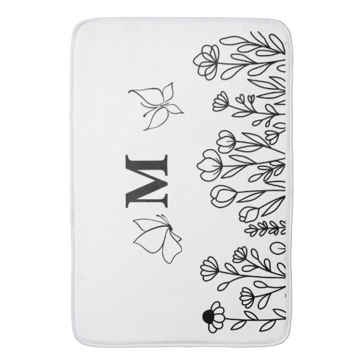 Floral Line Art Custom Monogram Badematte (Vorderseite Vertikal)